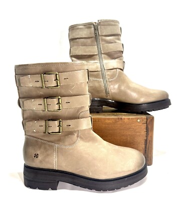 Lucky Brand Cheviss Moto Silver Cloud Buckle Leather Boots NEW size 7 (NO BOX)