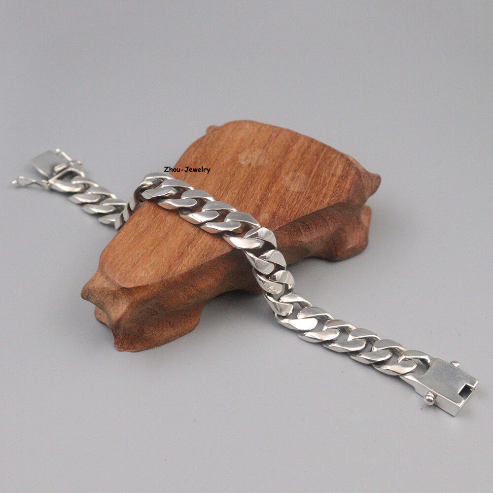 Solid S925 Sterling Silver Chain Men's 12mm Curb Link Bracelet 60