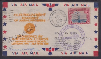 Earle Ovington + 2 Pilots signed 1930 Curtiss-Wright Pageant commemorative cover