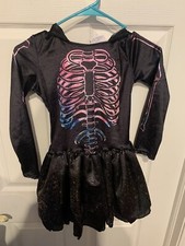 Skeleton Costume Hooded Black Mini Dress Child Size Medium 8-10 Colorful Bones