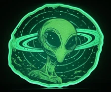 Alien of Saturn Sticker UFO Sci-Fi Space Fantasy Decal Glow in the Dark Vinyl