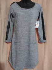 NWT WOMEN'S JESSICA SIMPSON GREY FLEECE BLACK VINYL SLEEVE DRESS SZ S