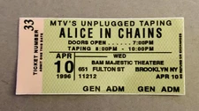 ALICE IN CHAINS MTV UNPLUGGED Concert Ticket VINYL Decal/Sticker 4/10/96 4x2”