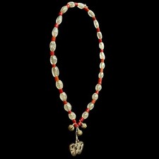 Naga Tribal Necklace Fish Medallion Red Beads Brass Bells Burma India Headhunter
