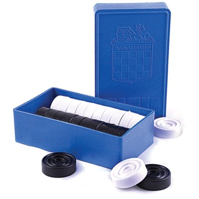 Checkers Game in Box Black and White Set of 24 Made in Russia Checker Chips 1.2''