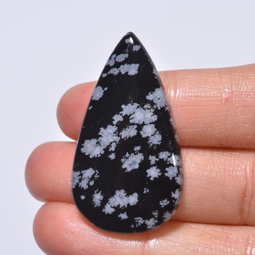 30.50 Cts Natural Snowflake Obsidian Earrings Making Pear Cabochon 39X22X6 - Picture 2 of 5