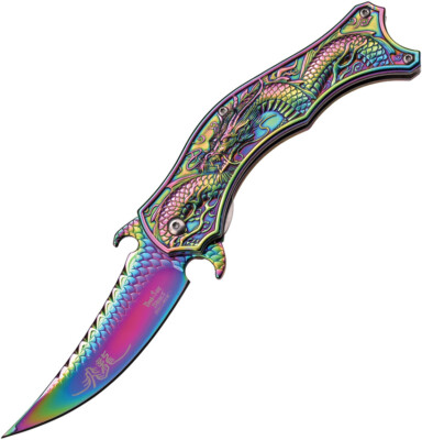 Dark Side Folding Knife Fantasy Rainbow Titanium Dragon 4.5'' Clsd Pocket A019RB