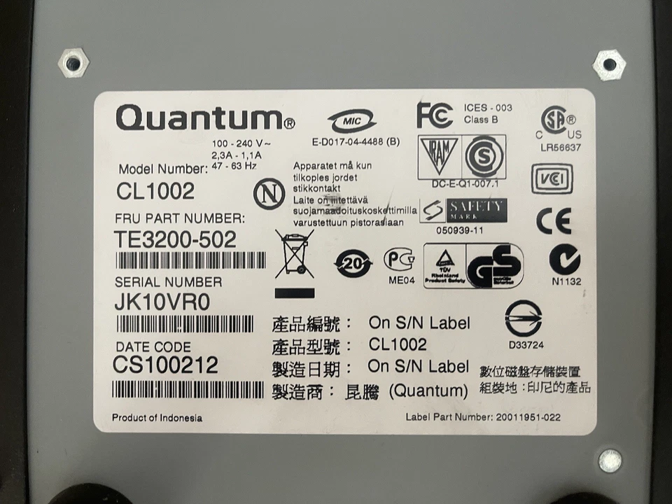Quantum CL1002 Tape Drive FRU P/N: TE3200-502 Quantum Ultrium LTO 2 Tape Drive - Image 3 of 4