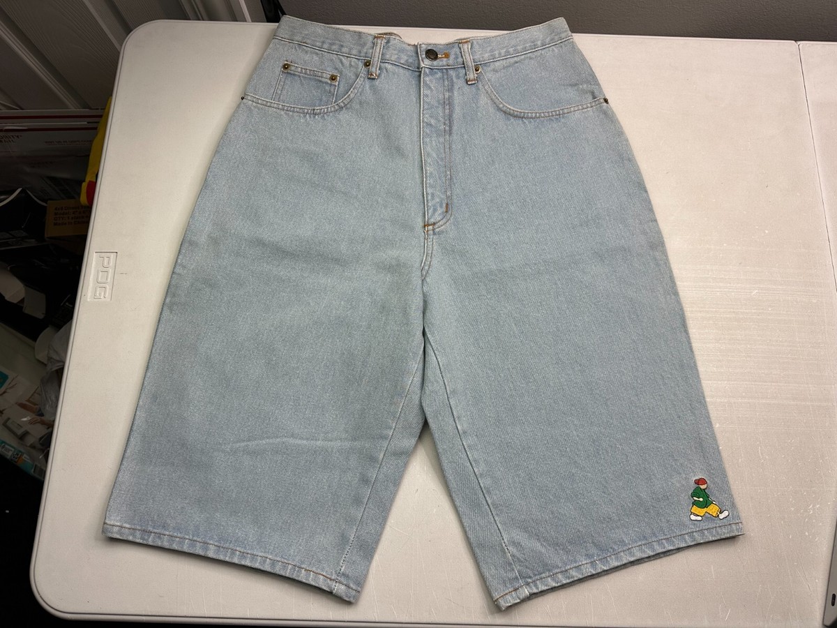 New Vintage Bumpin Fresh Mens Skate Baggy Shorts 33 Blue Denim Light Washed