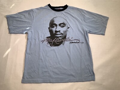 Tupac 2Pac Makaveli Blue Graphic T Shirt Fits Like Sz L