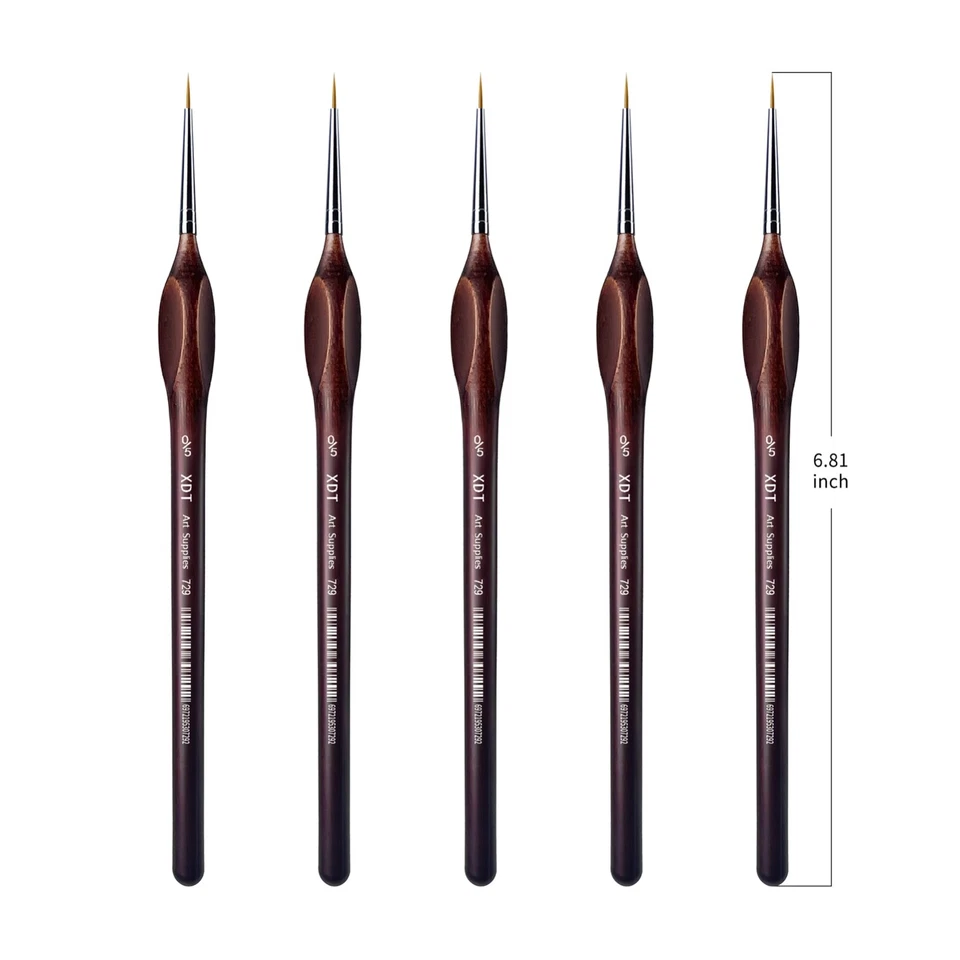 XDT#729 Mini Fine Detail Liner Art Brush 5Pc #00000 Set Nail Model - Image 3 of 4