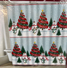 Christmas Fabric Shower Curtain 72in x72in Penguin  s Snow Bear Tree Decor NWT