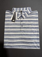 NWT MEN'S ADIDAS GO-TO POLO, SIZE: 2XL, COLOR: NAVY HEATHER/WHITE STRIPED M5 