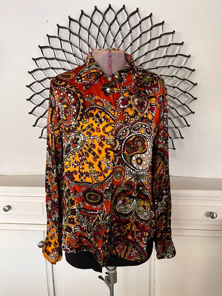 Top Moschino Mujer Manga Larga Hippie Chick Paisley/Cara Feliz/Paz talla/8 Foto 2 de 4