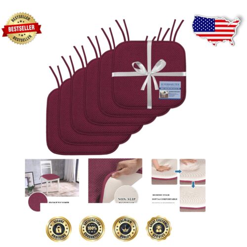 Burgundy Memory Foam Chair Pads - 16x16 Non-Slip Cushions with Straps (2 Pack)
