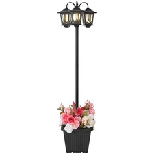 3-Head Waterproof Solar Post Lights w/Planter for Garden Lawn Pathway Driveway