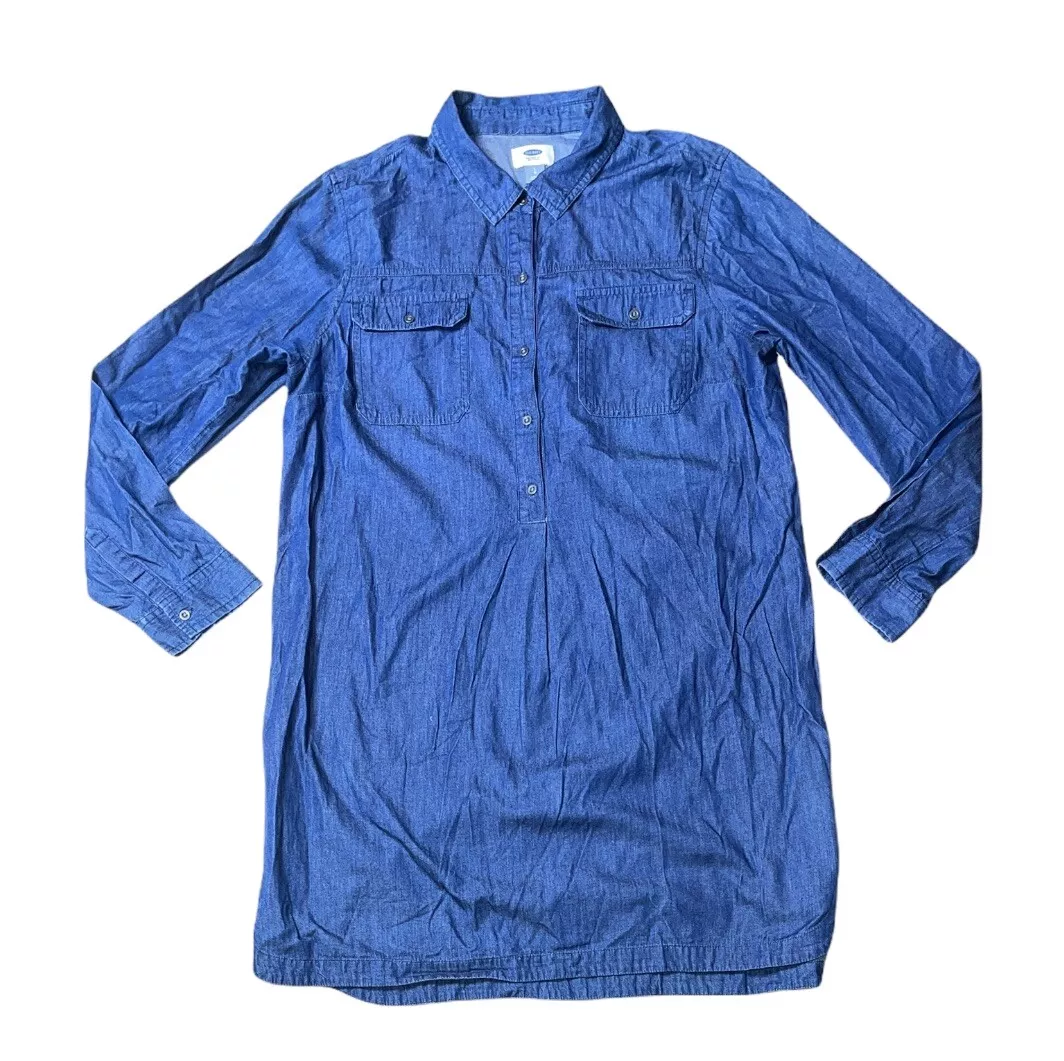 Preowned Old Navy L S Chambray Shirt Dress Womens Size L eBay