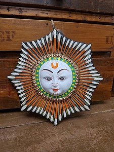 Vintage Paper Mache Sun Face Asian Wall Mask Colorful Hand Painted Cool Vibe