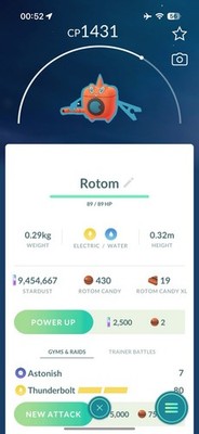 Wash Rotom Pokémon Go / Registered Or 30 Days Friendship
