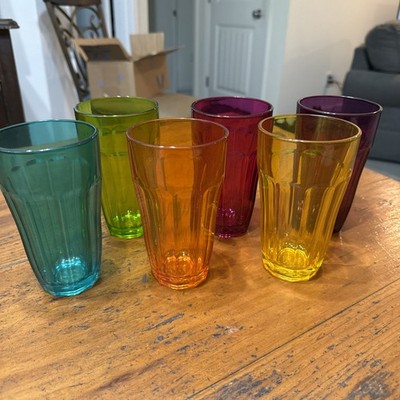 Vintage Palaks & Circleware Colorful Tumbler Glass Set of Six 5 1/2 Inch