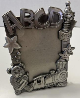 Pewter Baby Picture Frame Alphabet Train Teddy Bear Decorative Metal Frame 3x5