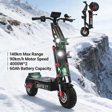 60V/40AH 8000W Adult Scooter:56MPH Speed 14"Fat Tires 62M Range Dual Motor