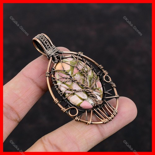 Natural Copper Pink Opal Halloween Wire Wrapped Tree Of Life Wife Pendant Copper - Picture 7 of 11