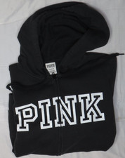 PINK VICTORIAS SECRET S BLACK FLEECE HOODIE JACKET SWEATSHIRT FULL ZIP 2020