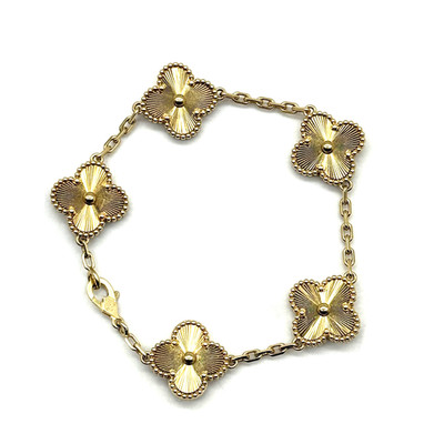 Van Cleef Arpels 18K YG Vintage Alhambra Guilloche 5 Motifs Bracelet