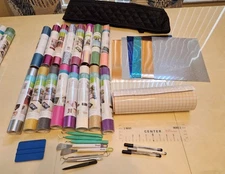 Huge Lot of Cricut Vinyl & Supplies Transfer Sheets, Cover, Tools NEW $400+