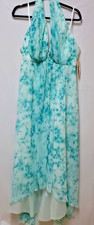 Jill Stuart Women’s Hi-Low Maxi Dress White Teal Open Back Lined Size 14 NWT