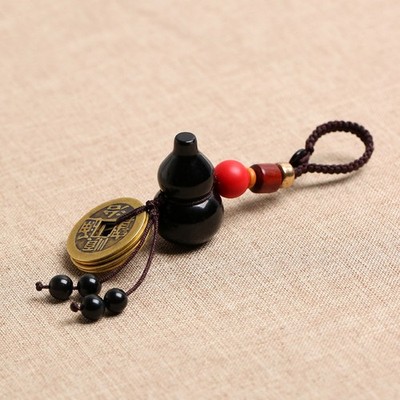 Obsidian Gourd Lucky Ancient Coins Lucky Blessing Chinese Feng Shui Car Keychain