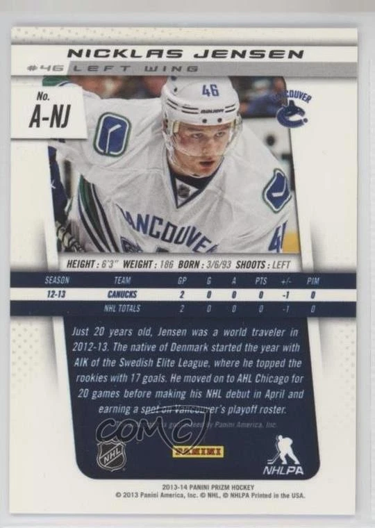 2013-14 Panini Prizm Rookie Auto Nicklas Jensen #A-NJ Auto RC - Image 2 of 2