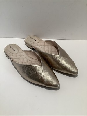 Birdies The Swan Leather Flat Mule Sandals Gold Foil Women s 7.5M, Exc