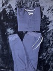 Fabletics Blue Solid Scrub Set V-Neck Top & Jogger Pants Size M — photo 1