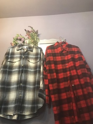 H&M BUNDLE 2 SHIRT LONG SLEEVE CHECK DRESSES KNEE LENTH  chest 48 baggy fit