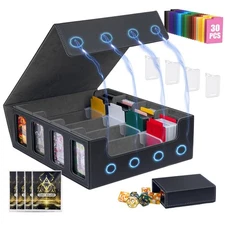 3200+ Trading Card Storage Box, Commander Deck Box with Window Dice Tray, 4 C...