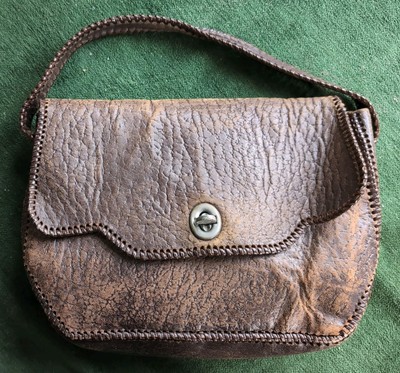 Antike Vintage Handtasche dunkelbraun Leder Peitschenstich 1900er Ära 