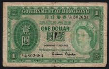 HONG KONG 1 DOLLAR 1952 – GOVERNMENT OF HONG KONG P-324A BANKNOTE