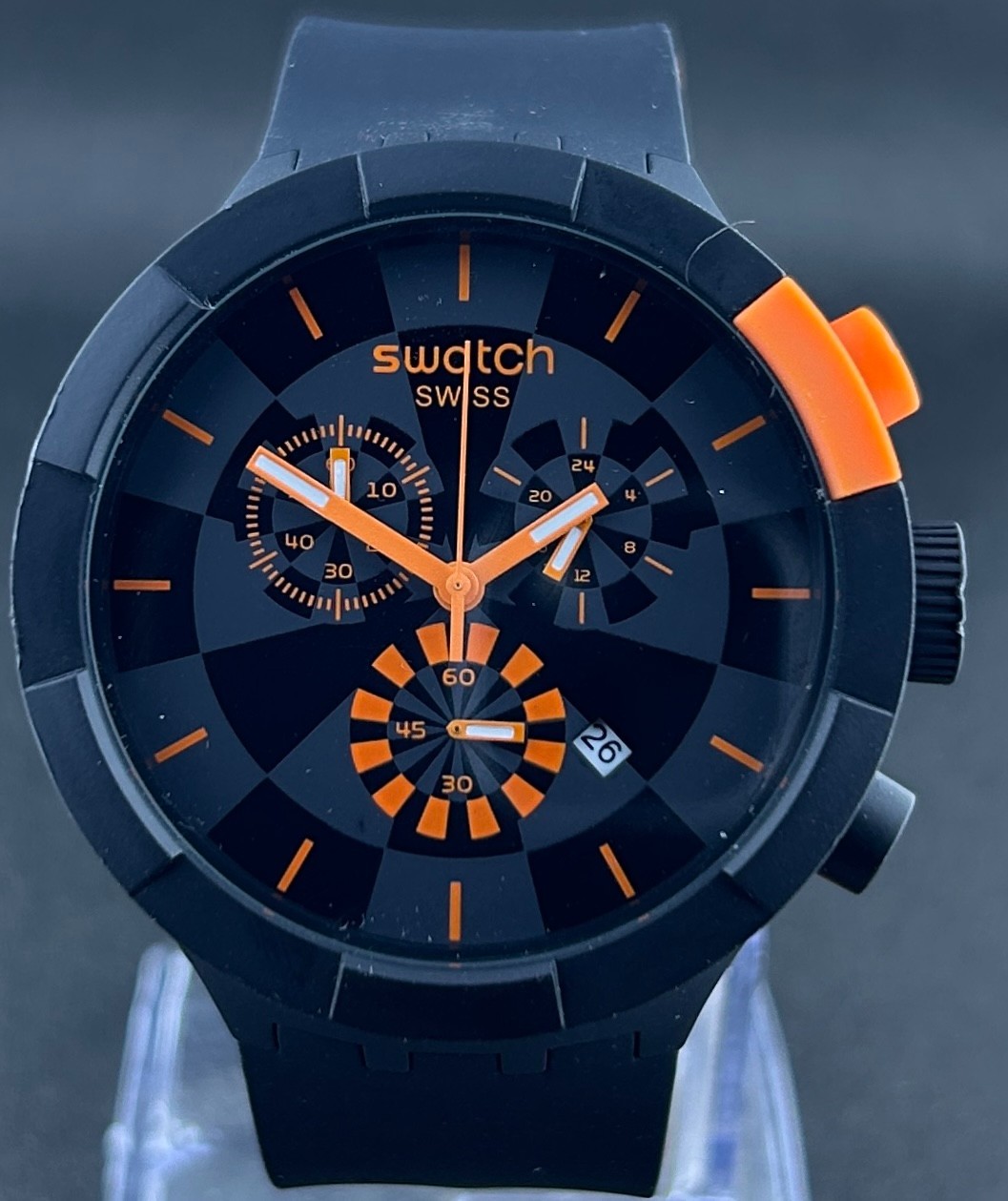Beautiful Men's Swatch Big Bold Checkpoint Orange Chronograph Date Wristwatch