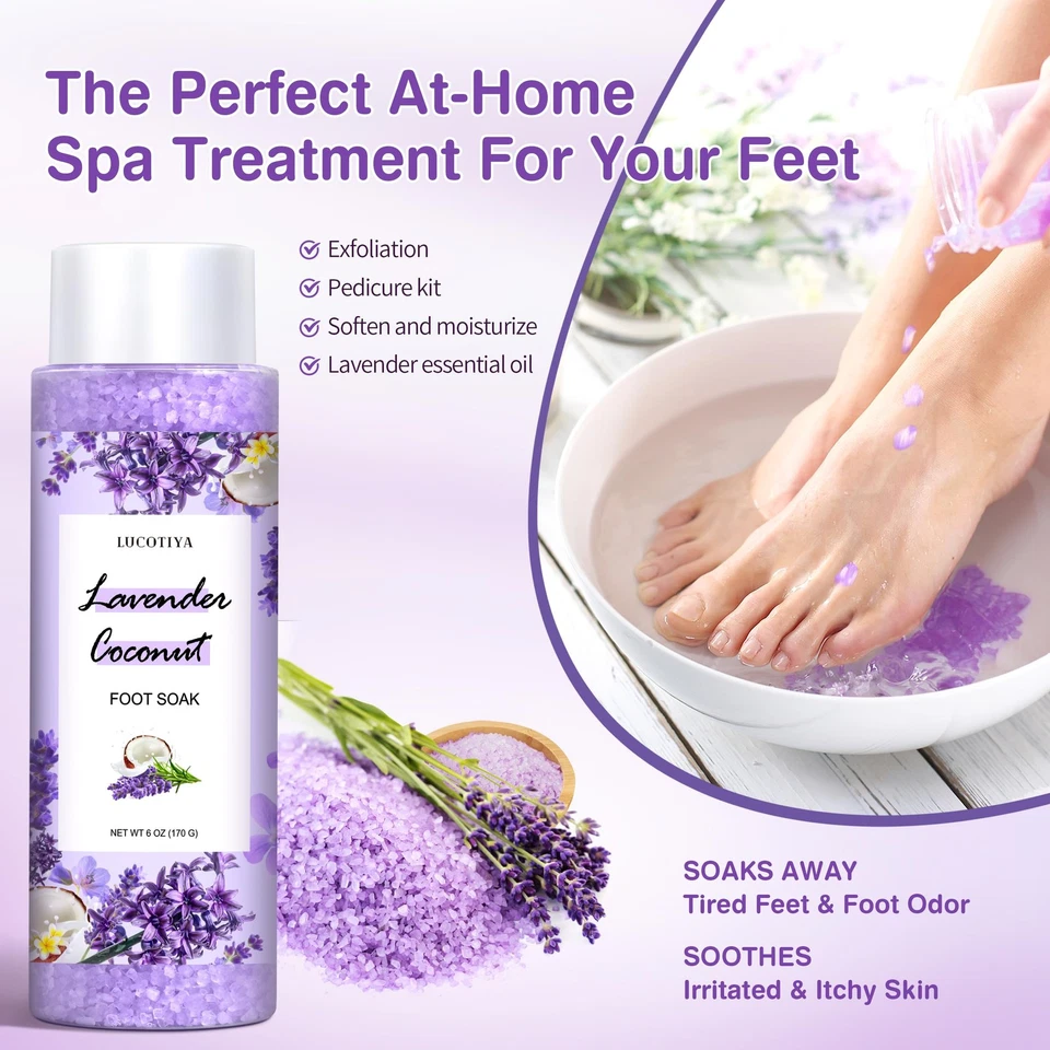 Lavender Foot Soak Set - Salts, Foot File, Scrub & Urea Cream Pedicure Suppli... - Image 2 of 4
