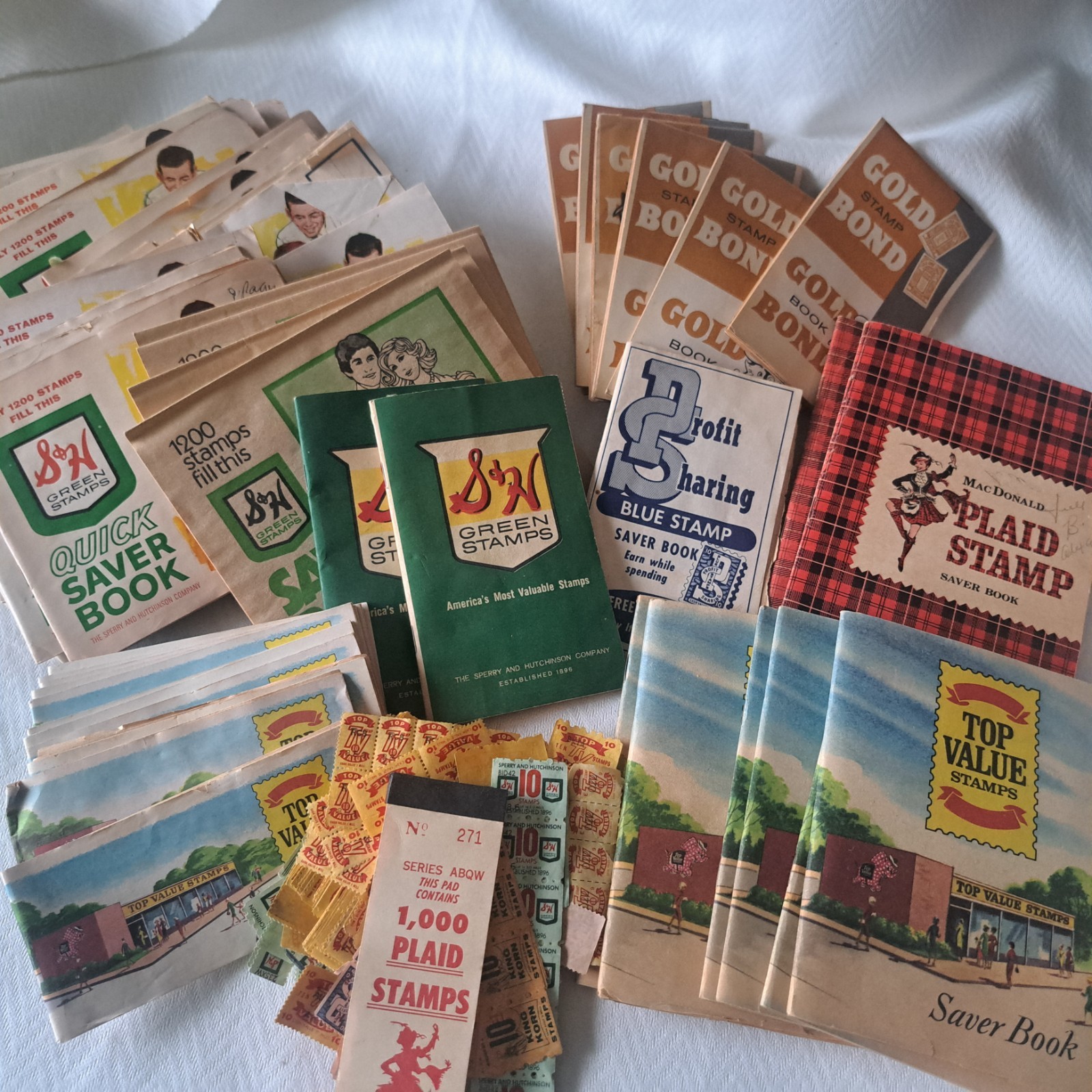 Vintage S&H Green Stamps Plaid Stamps Gold Bond Top Value  Huge Lot