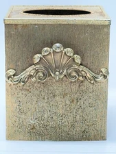 Hollywood Regency Gold Tissue Box Cover Shell Scroll Dart Style 1960’s Vintage