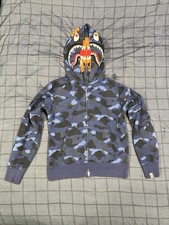 BAPE Double Tiger Shark full zip hoodie Blue camo A Bathing Ape Size M