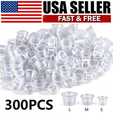 300Pcs Tattoo Ink Cups Mixed Size Permanent Clear Holder Container