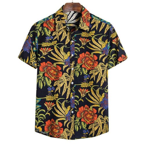 Hawaiian Mens Sleeve Hippie Printed Button Down Shirts Short Tops Casual Shirt - Picture 5 of 23