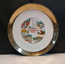 Vintage Yellowstone Park Souvenir Collectible 10" Plate Gold, Homer Laughlin USA