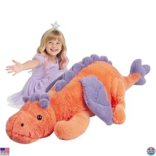 ARELUX 52" Jumbo 3Lb Big Orange Dragon Plush Toy - Soft Green Pterosaur Pillow