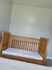 East Coast Langham Oak Sleigh Cot Bed with Drawer