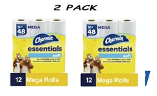 (2 PACK) Charmin Essentials Soft Toilet Paper 12 Mega Rolls, 330 Sheets Per Roll
